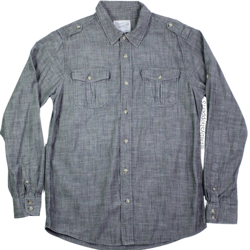 Overdrive Clothing Men's Grey Cotton Woven Casual Button Up Shirt